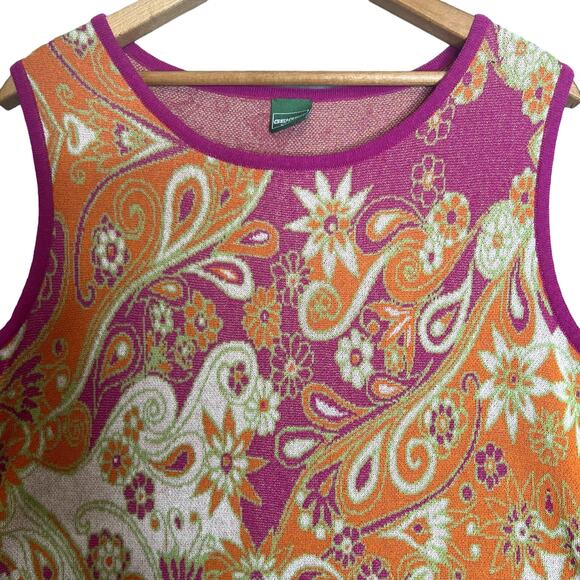 Geiger Austria Size Large Colorful Paisley Linen Blend Cardigan Tank Twin Set - Picture 10 of 16